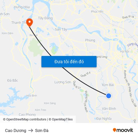 Cao Dương to Sơn Đà map