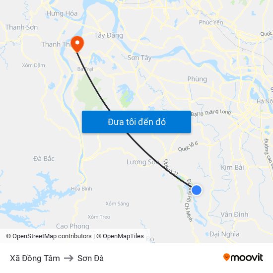 Xã Đồng Tâm to Sơn Đà map