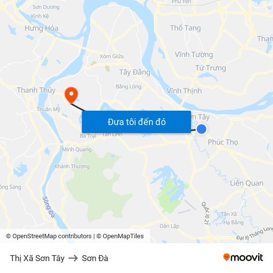 Thị Xã Sơn Tây to Sơn Đà map