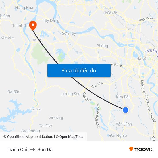 Thanh Oai to Sơn Đà map