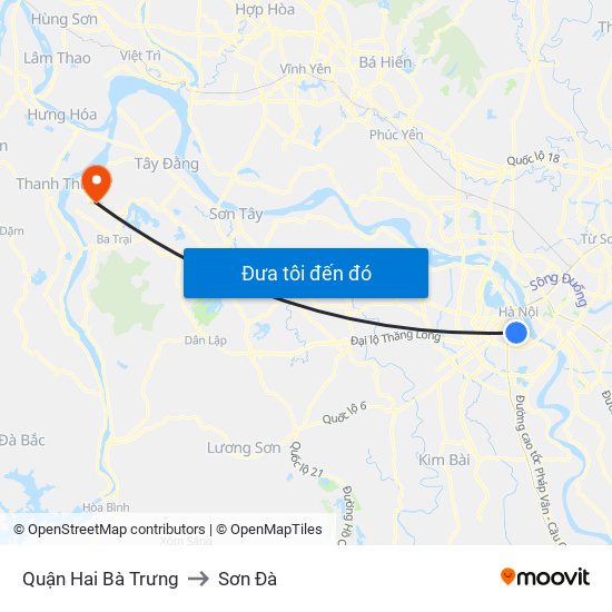 Quận Hai Bà Trưng to Sơn Đà map