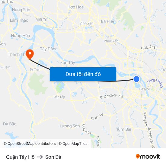 Quận Tây Hồ to Sơn Đà map