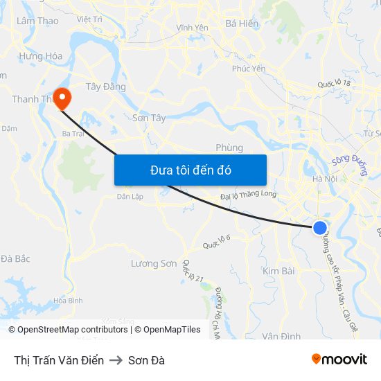 Thị Trấn Văn Điển to Sơn Đà map