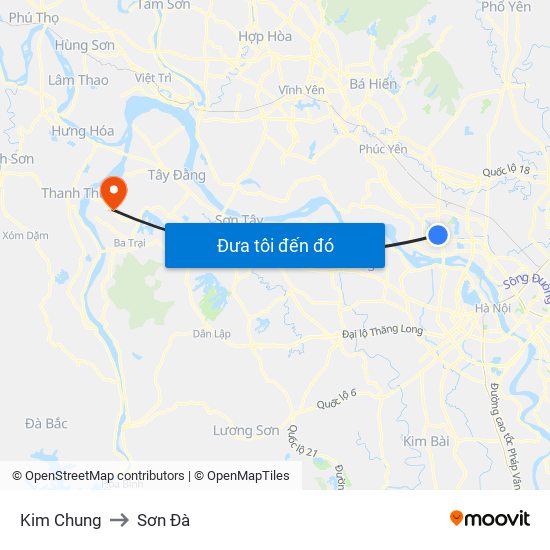 Kim Chung to Sơn Đà map