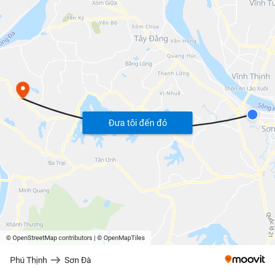 Phú Thịnh to Sơn Đà map
