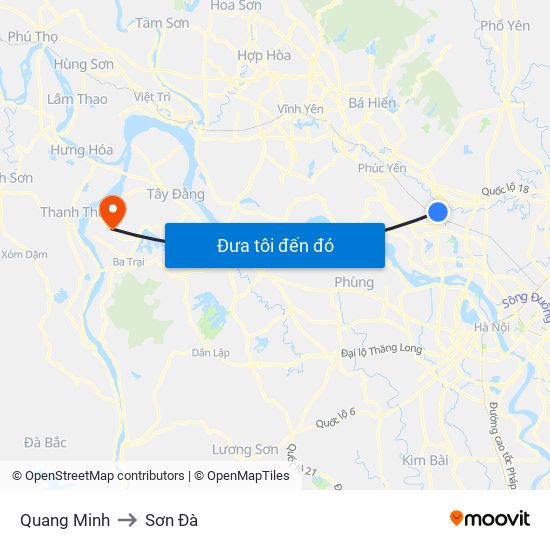 Quang Minh to Sơn Đà map