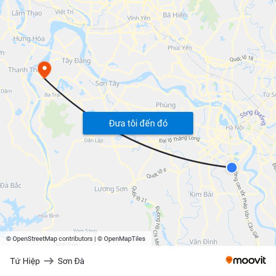 Tứ Hiệp to Sơn Đà map