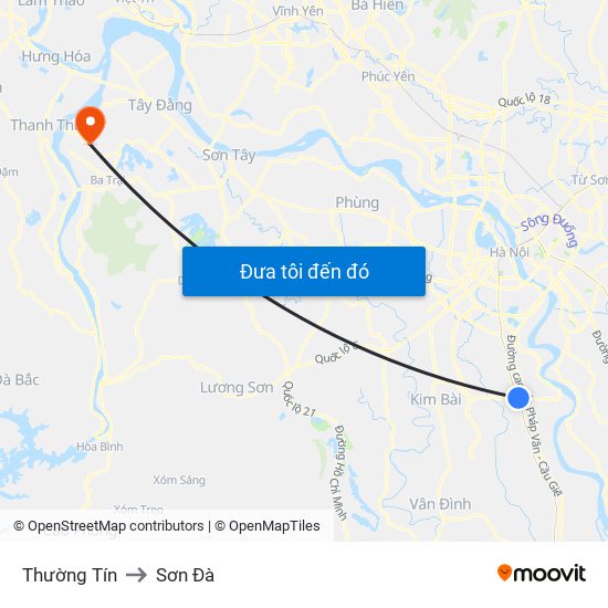 Thường Tín to Sơn Đà map