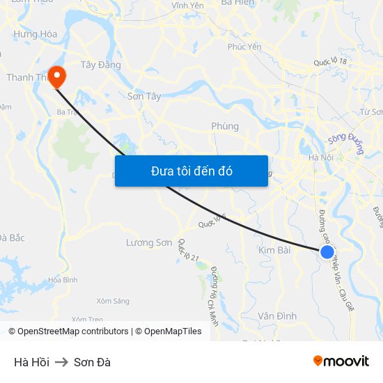 Hà Hồi to Sơn Đà map