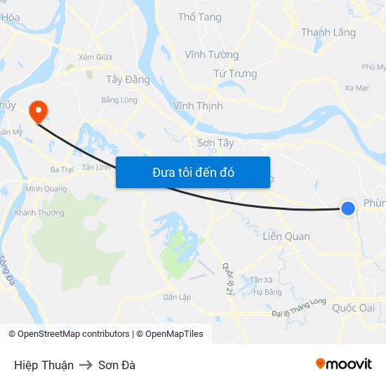 Hiệp Thuận to Sơn Đà map