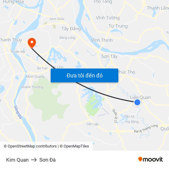 Kim Quan to Sơn Đà map