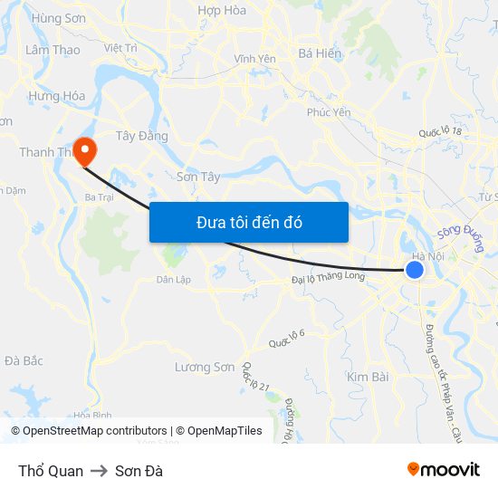 Thổ Quan to Sơn Đà map