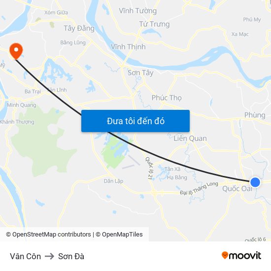 Vân Côn to Sơn Đà map