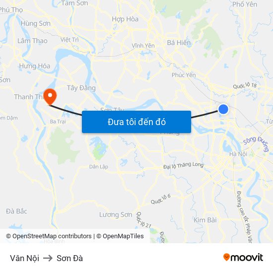 Vân Nội to Sơn Đà map
