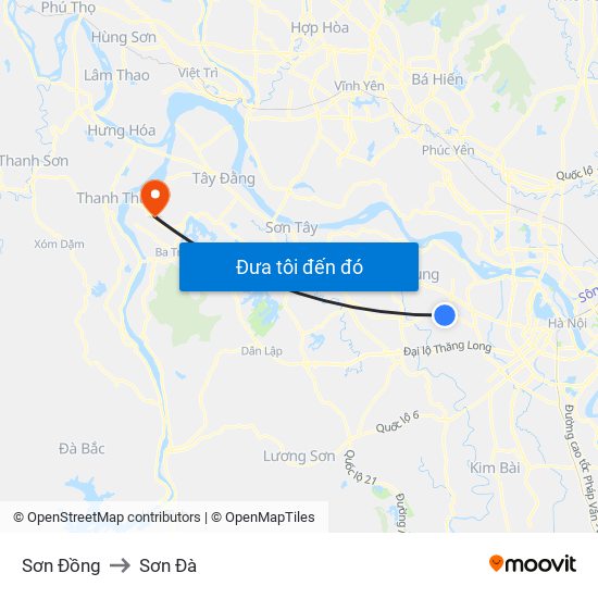 Sơn Đồng to Sơn Đà map