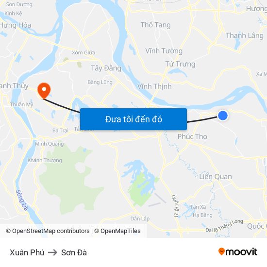 Xuân Phú to Sơn Đà map
