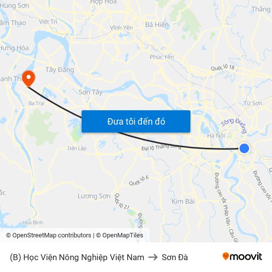(B) Học Viện Nông Nghiệp Việt Nam to Sơn Đà map