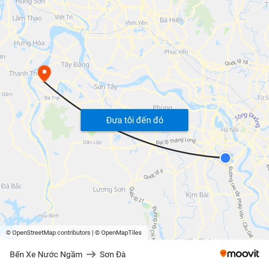 Bến Xe Nước Ngầm to Sơn Đà map