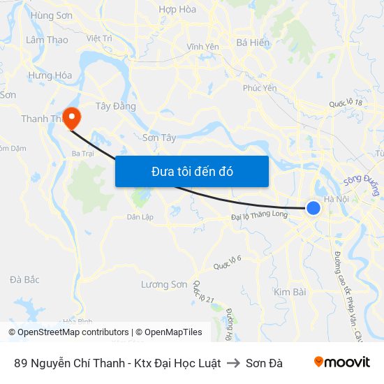 89 Nguyễn Chí Thanh - Ktx Đại Học Luật to Sơn Đà map
