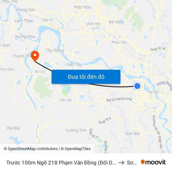 Trước 100m Ngõ 218 Phạm Văn Đồng (Đối Diện Công Viên Hòa Bình) to Sơn Đà map