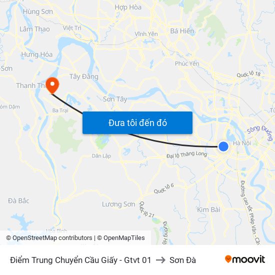 Điểm Trung Chuyển Cầu Giấy - Gtvt 01 to Sơn Đà map