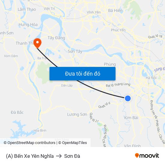 (A) Bến Xe Yên Nghĩa to Sơn Đà map