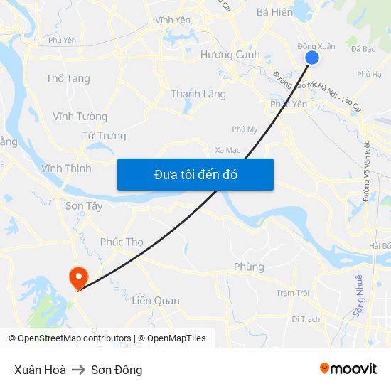 Xuân Hoà to Sơn Đông map