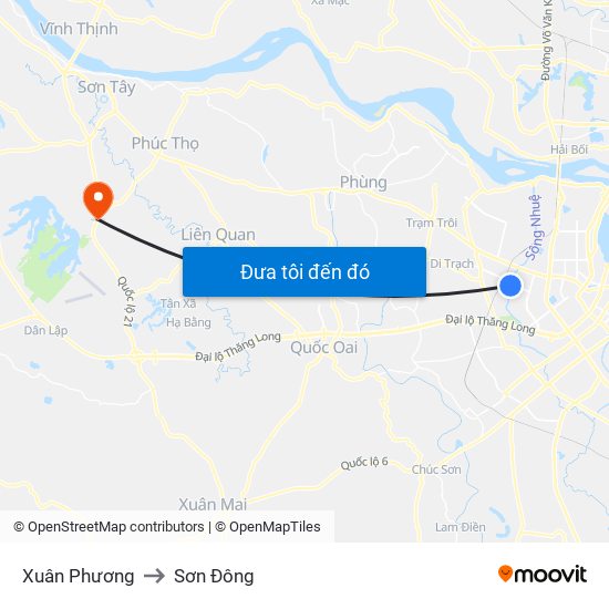 Xuân Phương to Sơn Đông map