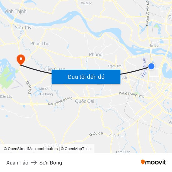 Xuân Tảo to Sơn Đông map