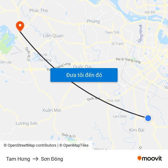 Tam Hưng to Sơn Đông map