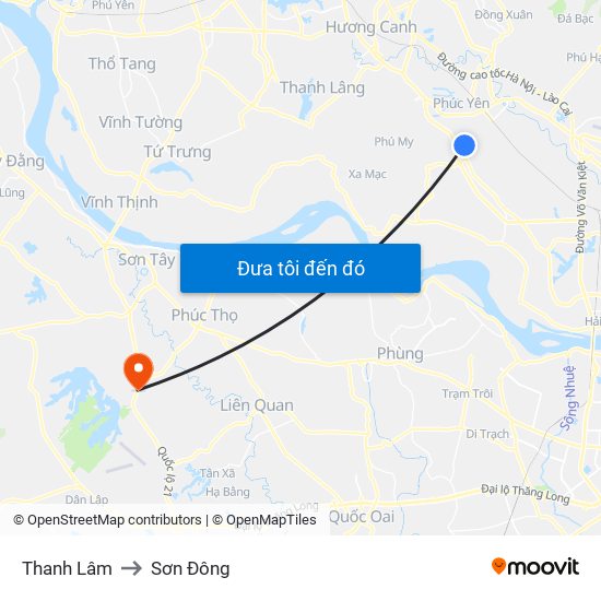 Thanh Lâm to Sơn Đông map