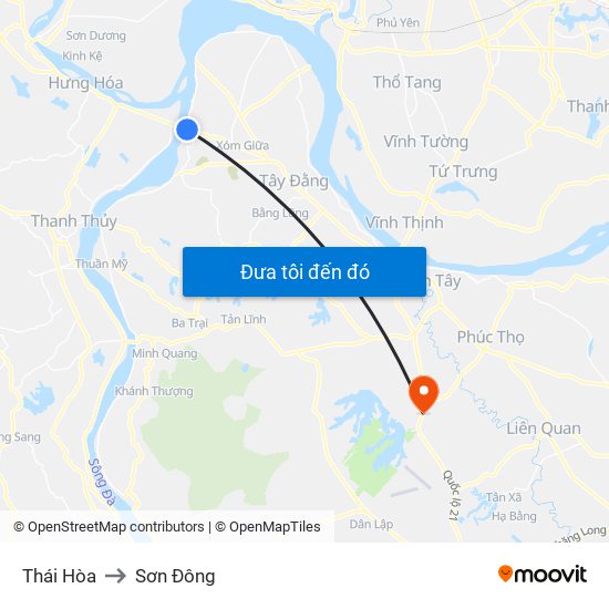 Thái Hòa to Sơn Đông map