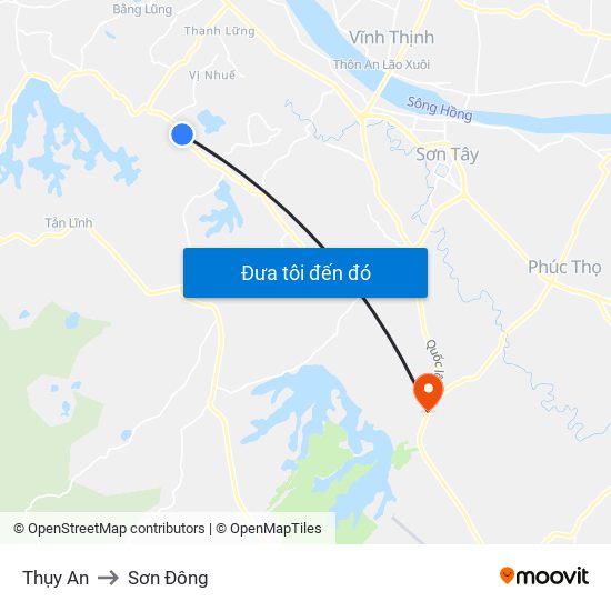 Thụy An to Sơn Đông map