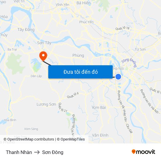 Thanh Nhàn to Sơn Đông map