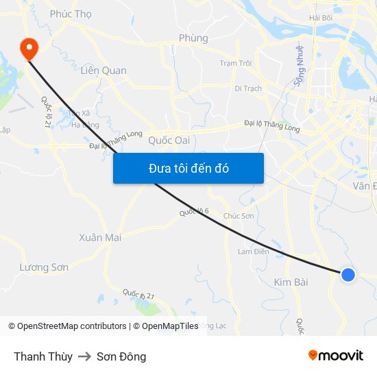 Thanh Thùy to Sơn Đông map