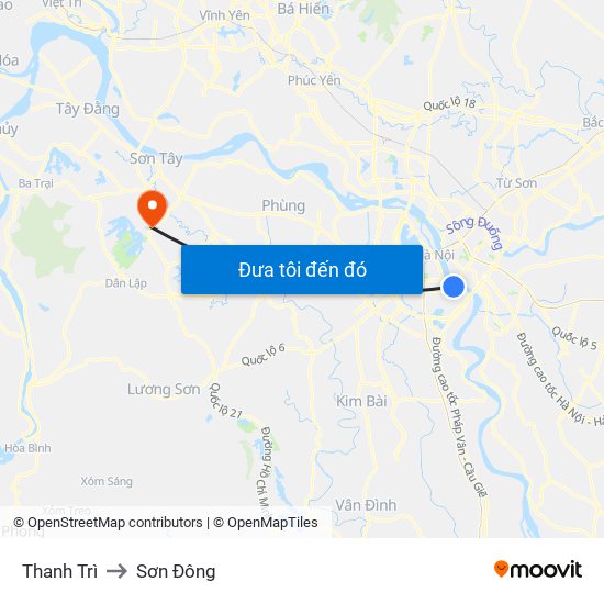 Thanh Trì to Sơn Đông map
