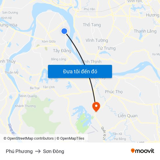 Phú Phương to Sơn Đông map