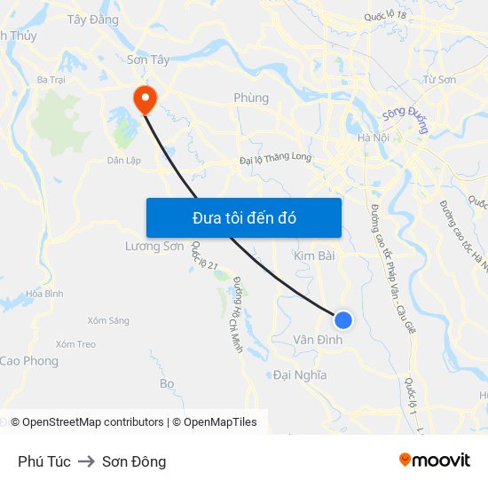 Phú Túc to Sơn Đông map