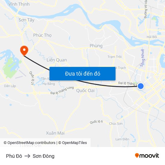 Phú Đô to Sơn Đông map