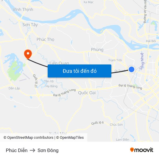 Phúc Diễn to Sơn Đông map