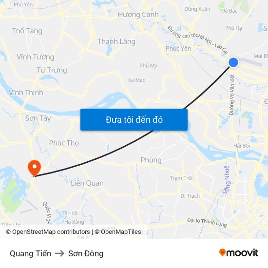 Quang Tiến to Sơn Đông map