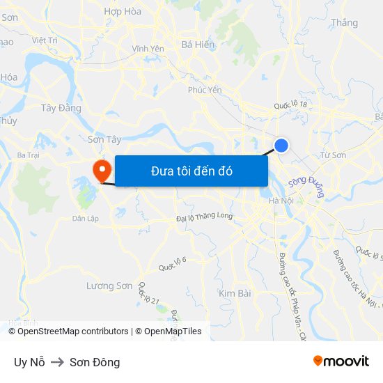 Uy Nỗ to Sơn Đông map