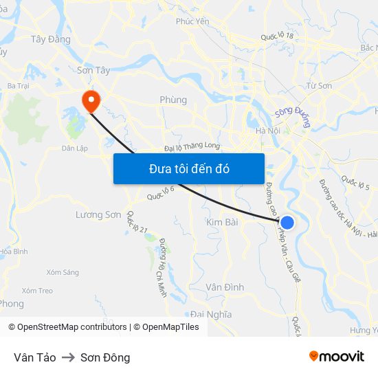 Vân Tảo to Sơn Đông map