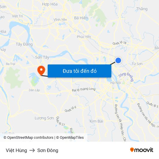 Việt Hùng to Sơn Đông map