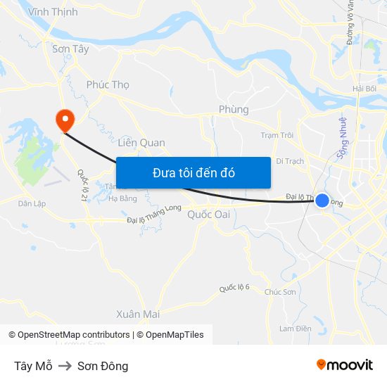 Tây Mỗ to Sơn Đông map