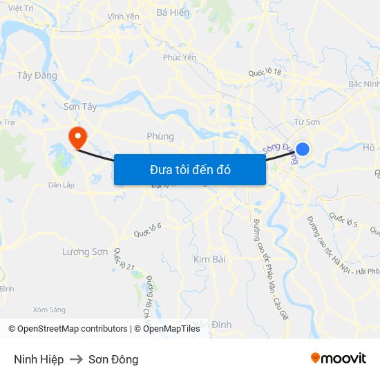 Ninh Hiệp to Sơn Đông map