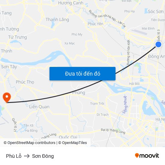 Phù Lỗ to Sơn Đông map