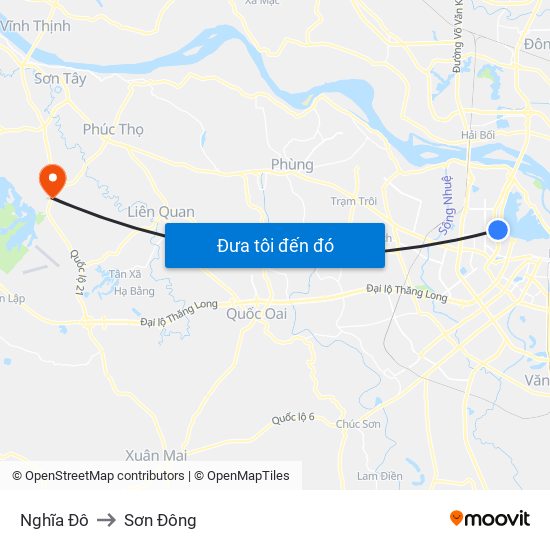 Nghĩa Đô to Sơn Đông map