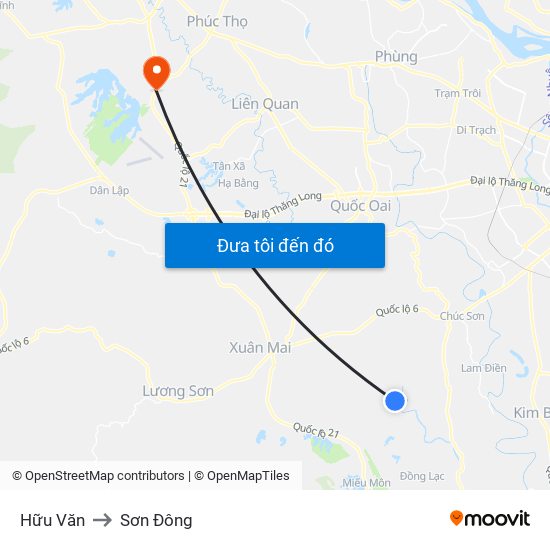 Hữu Văn to Sơn Đông map