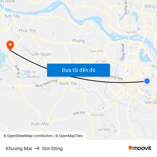 Khương Mai to Sơn Đông map